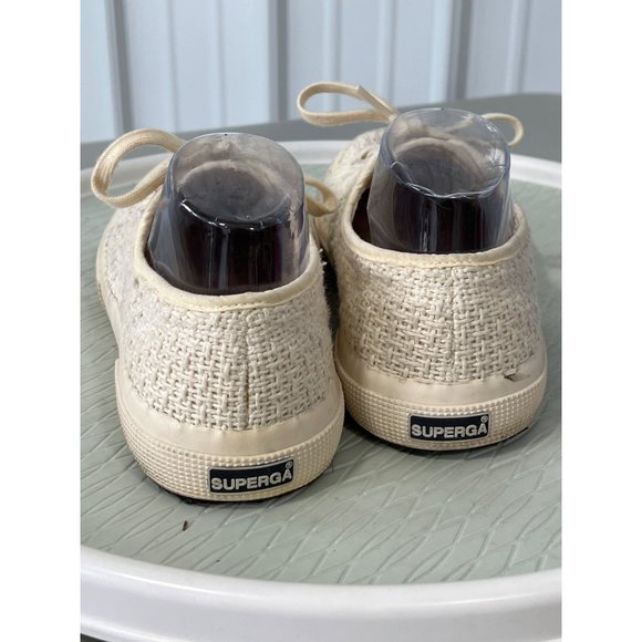 Superga 2750 Woven Plimsoll Trainers Womens 41 Round Toe Lace Up Cream Fabric - Picture 5 of 11